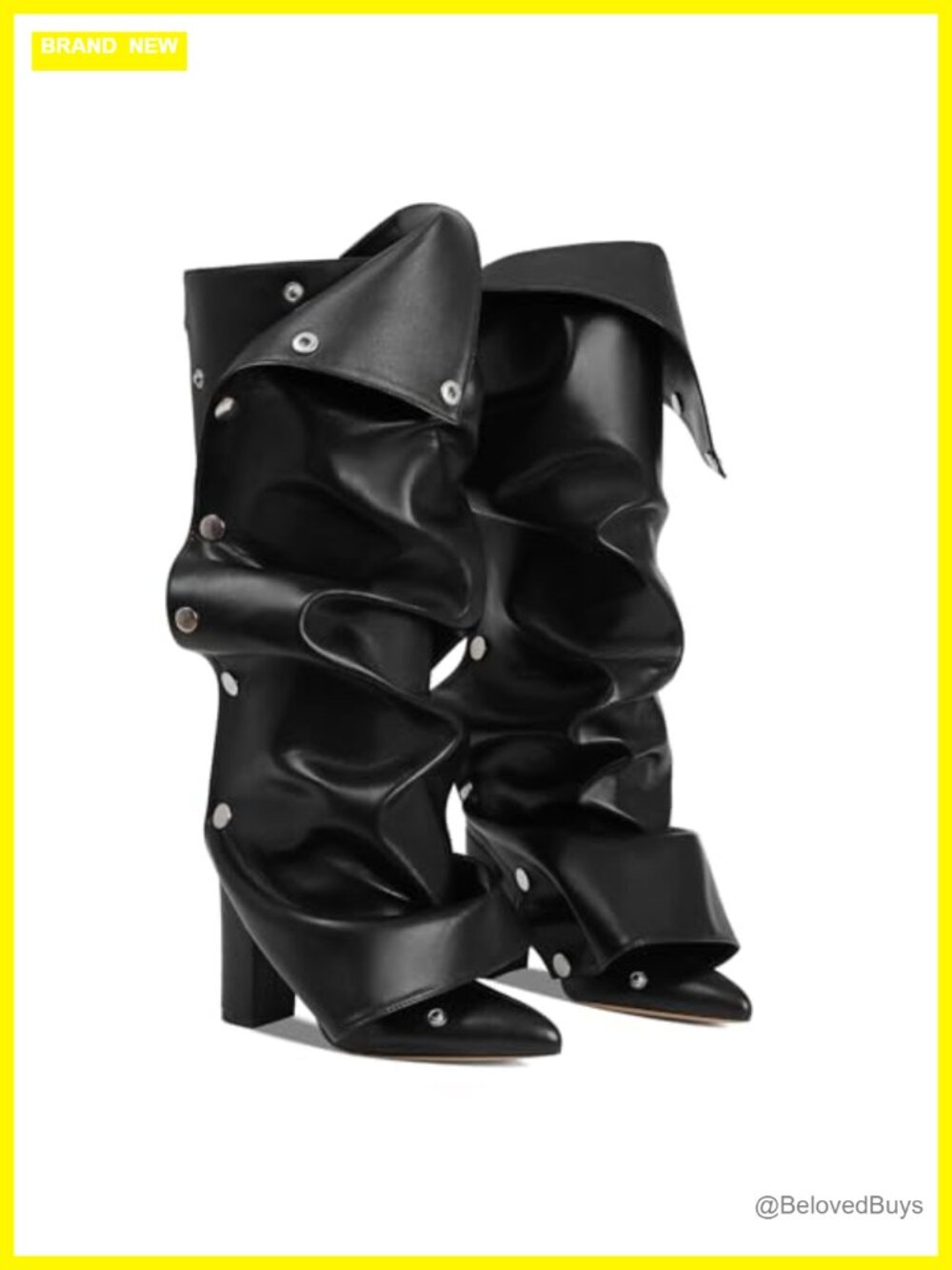 Women's Knee High Fold Over Boots Pointed Toe Block Heel Zip